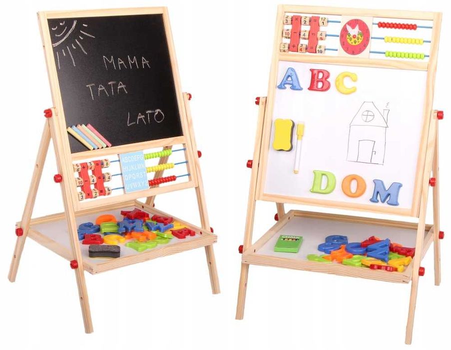 Dwustronna Tablica Magnetyczna Kredowa Dla Dzieci + NAKLEJKI, MAGNESY