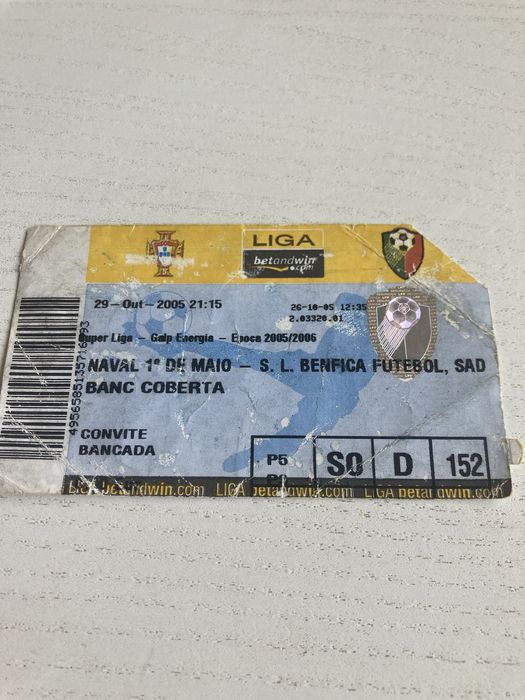 Bilhete Naval 1.ºMaio vs Benfica Super Liga 2005/06 Colecionadores