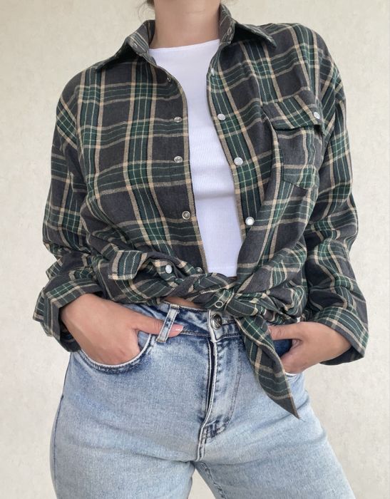 Сорочка в клітку зелена