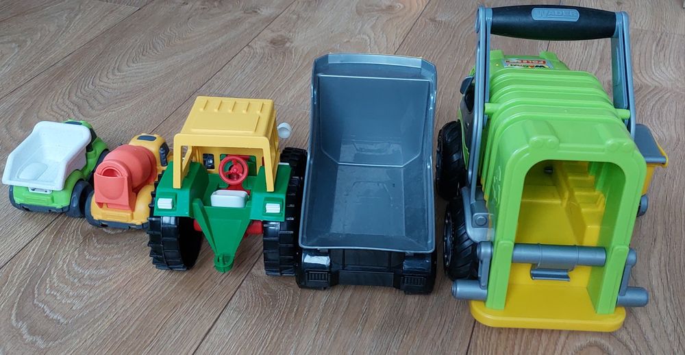 Auta dla dzieci, zabawki, wywrotka, śmieciarka, betoniarka, Wader
