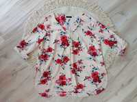 Beżowa, przewiewna bluzka w kwiaty r. 46 F&F