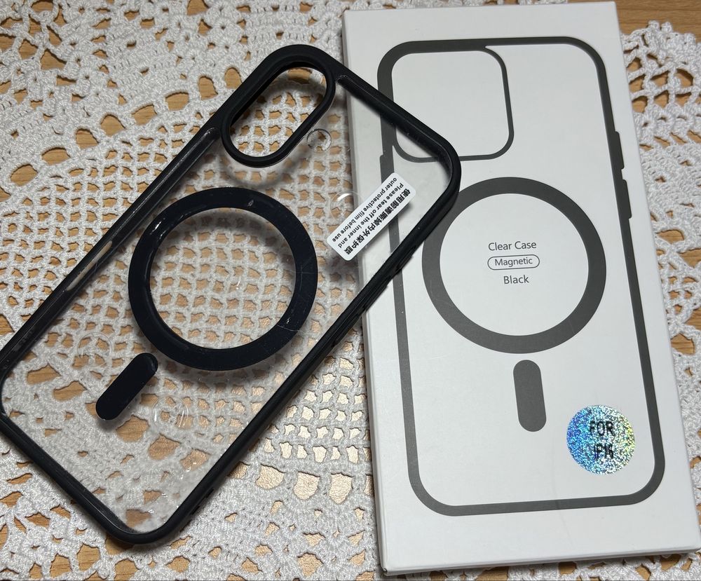 Nowe etui do iPhone 16 MagSafe, przezroczyste, czarne boki, folia!