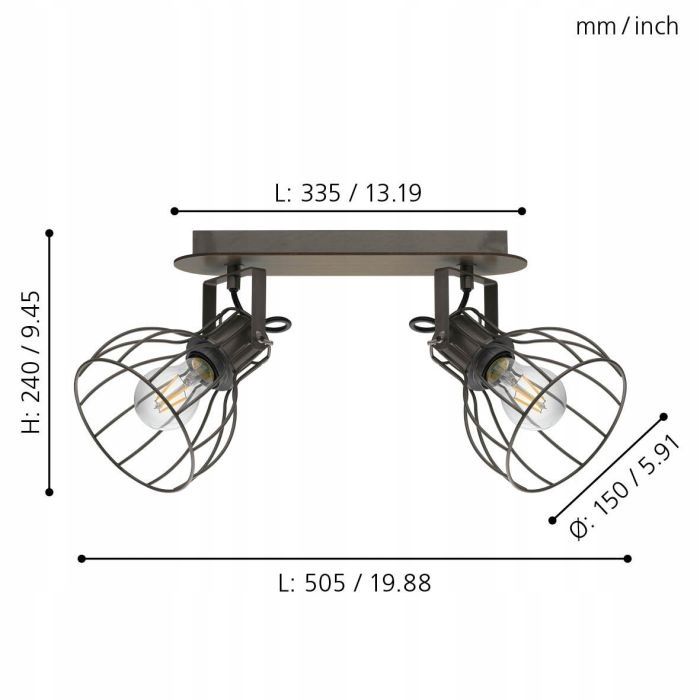 Lampa Sufitowa Loft Spot 2-Punktowa E27 Eglo 98135 Sambatello