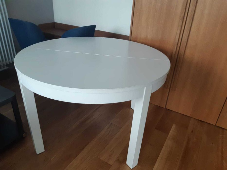 Biały stół okrągły rozkładany IKEA BJURSTA średnica 115cm.
