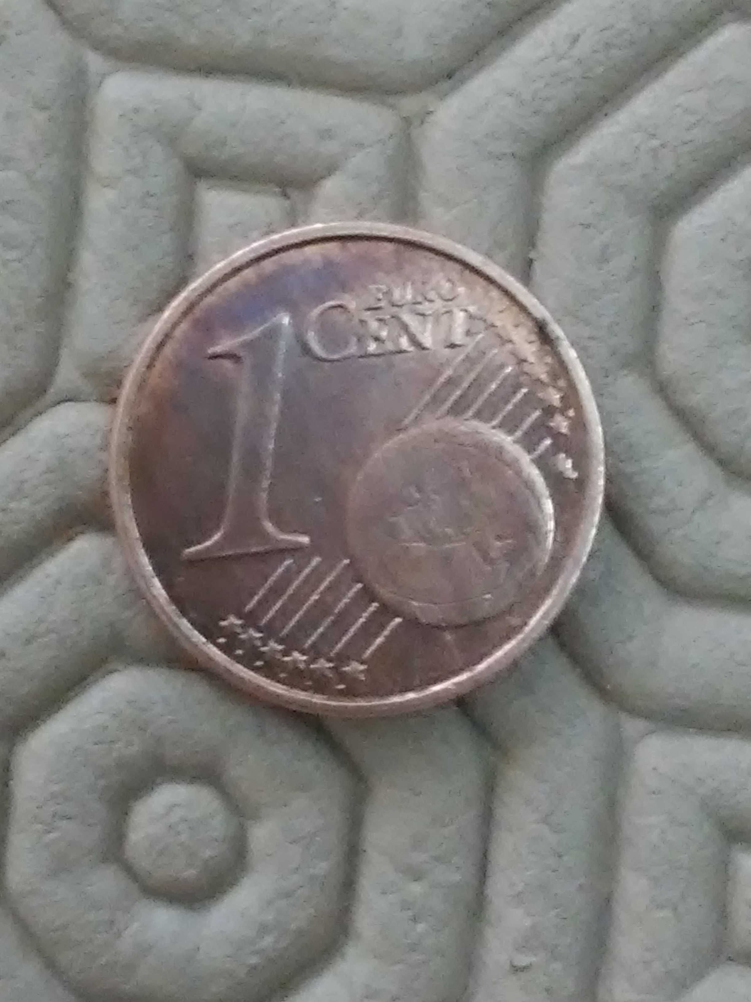 Moeda 1 cêntimo com defeito de cunho