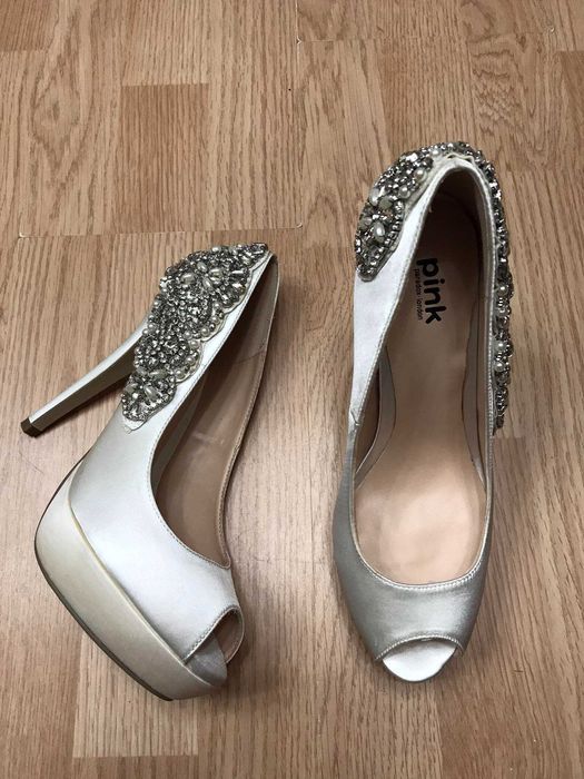 Туфли белые Pink стразы жемчуг свадебные р.37,5/38 ст.25/24,5см