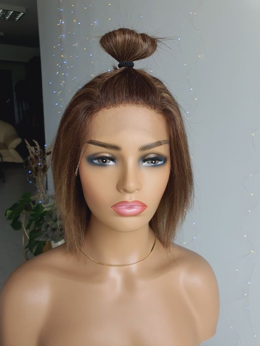 Peruka z włosów naturalnych brąz baleyage imitacja skóry silk Hania