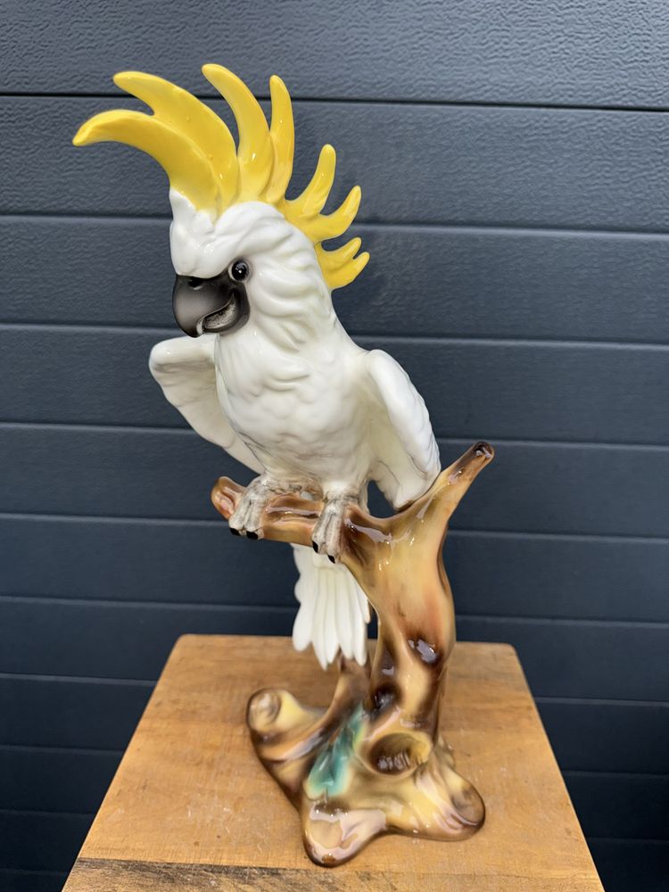 Figurka papuga kakadu porcelanowa – włoska, ręcznie malowana, vintage