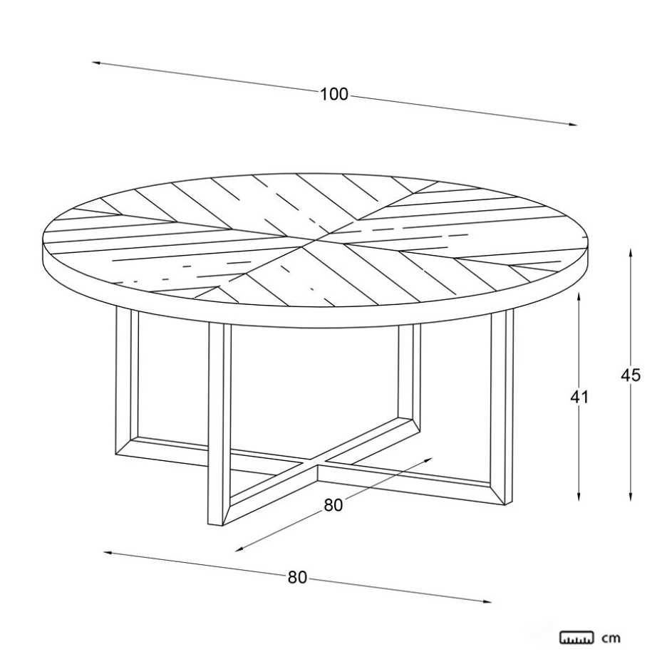 Mesa de centro redonda de madeira e metal