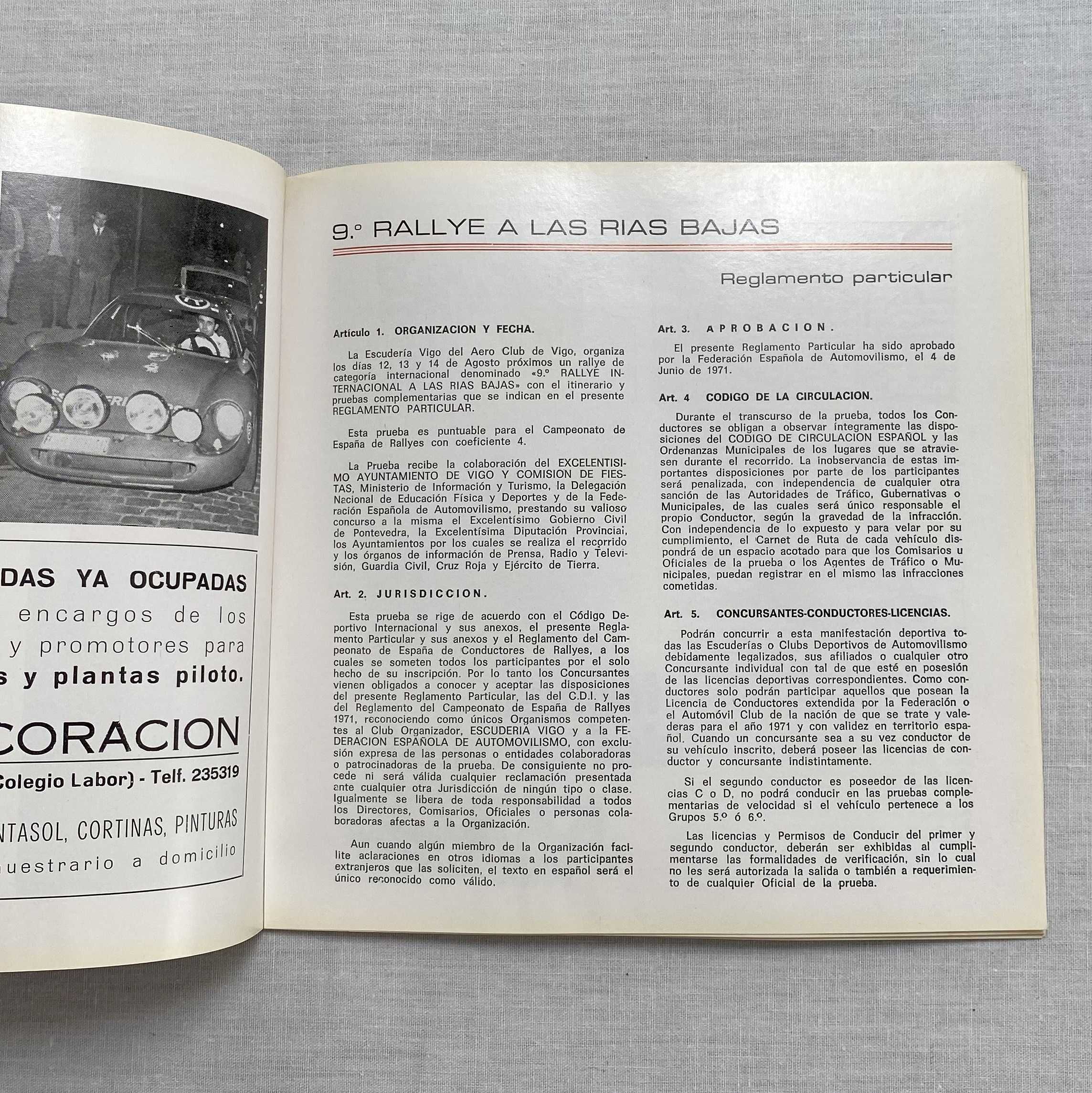 Programa 9º Rallye Rali Internacional A Las Rias Bajas Vigo 1971