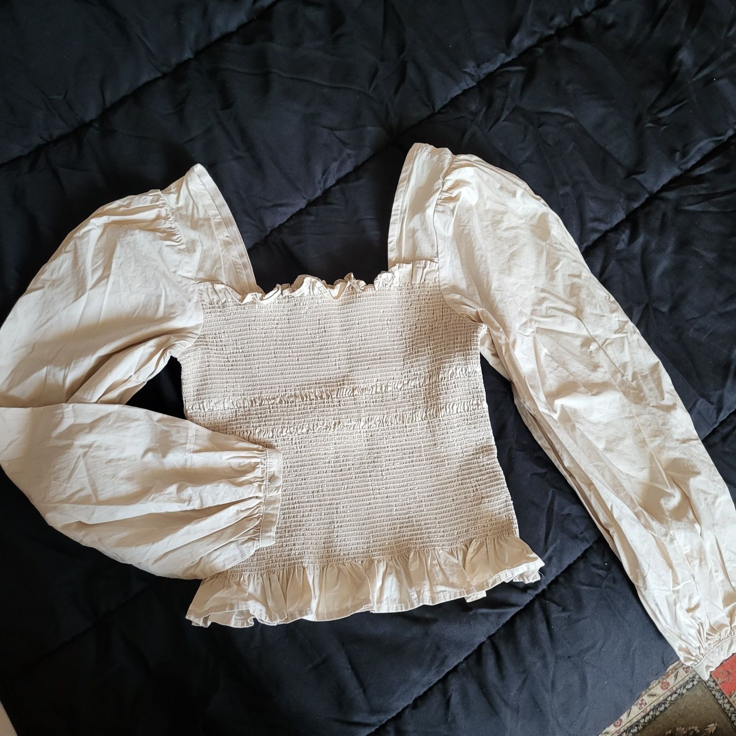 Блуза кофта резинка коттон с рукавом пышным XS-S-M-L бежевый