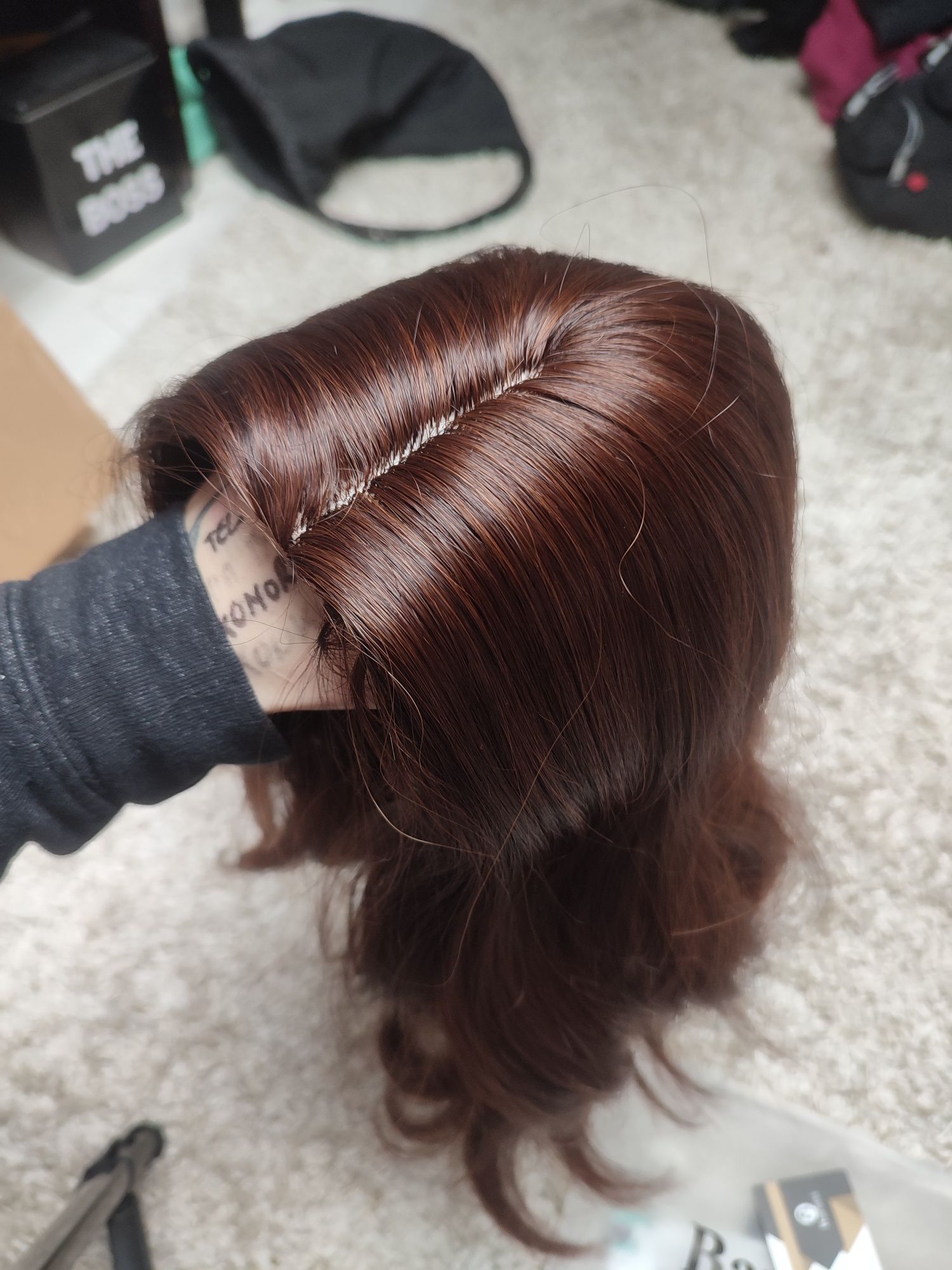 Kasztanowa brązowa peruka Brown WIG cosplay grzywką bob