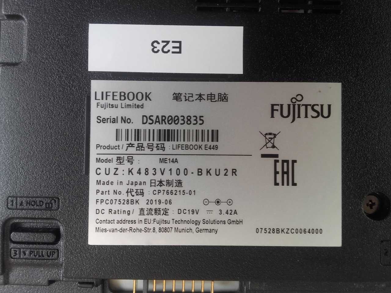 Laptop Fujitsu Lifebook E449, Core i3 8130U, 32GB, 256GB, FullHD, USBC