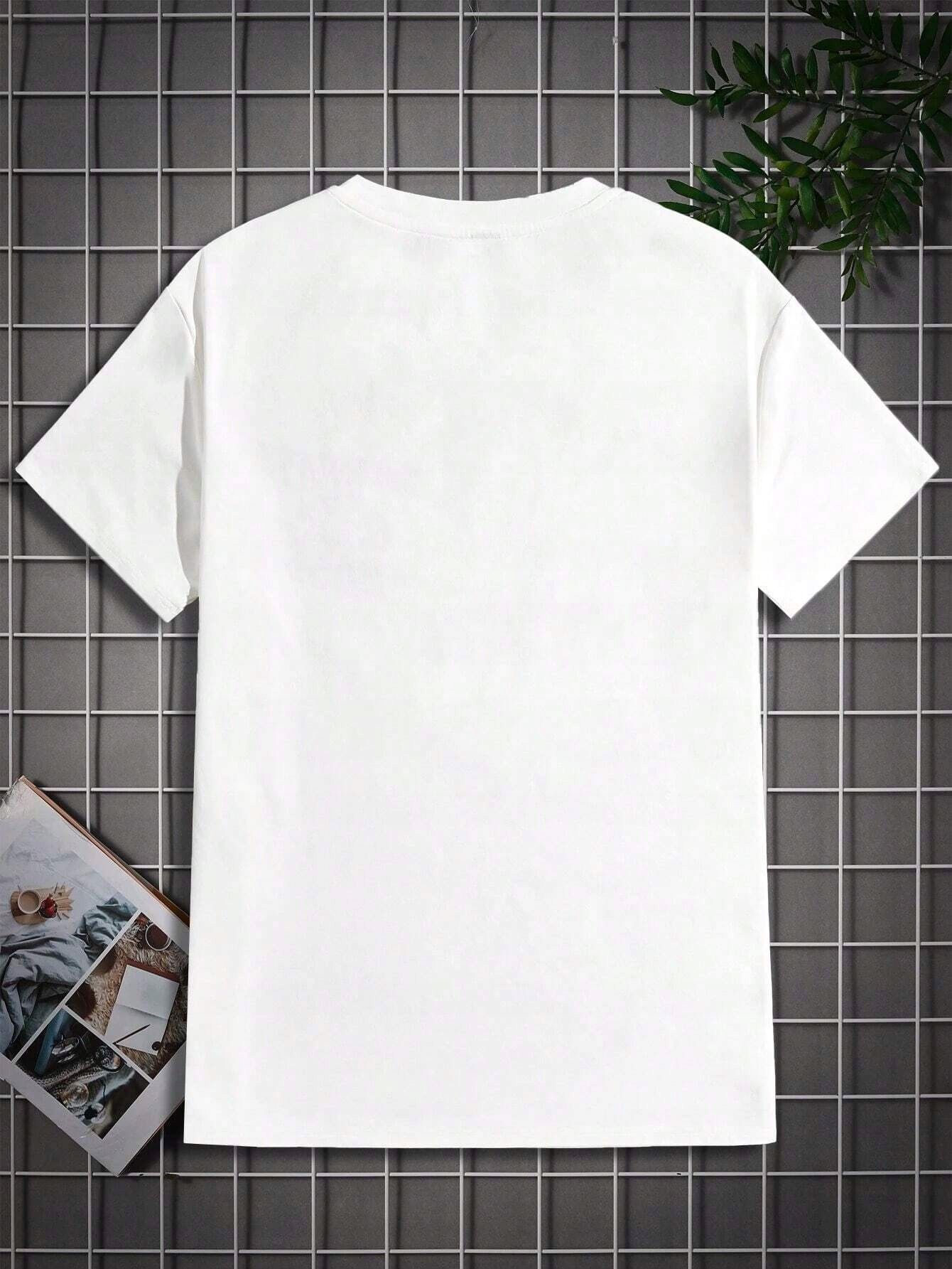 T-Shirt Męski Casual Z Nadrukiem Biały L