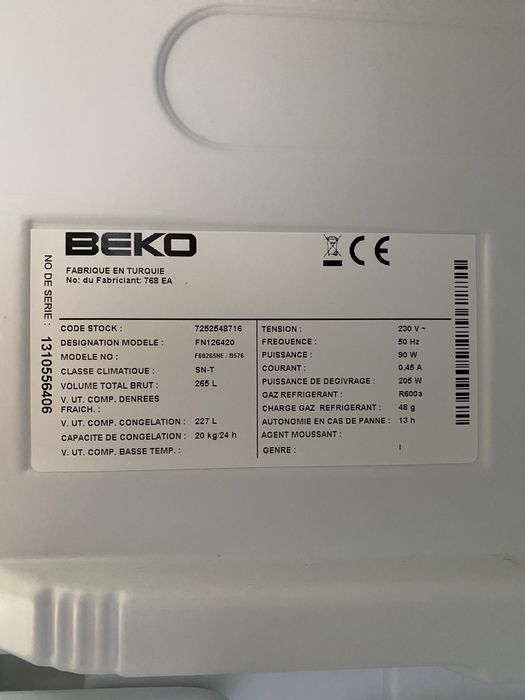 Морозильна камера морозилка холодильник Beko FN 126420