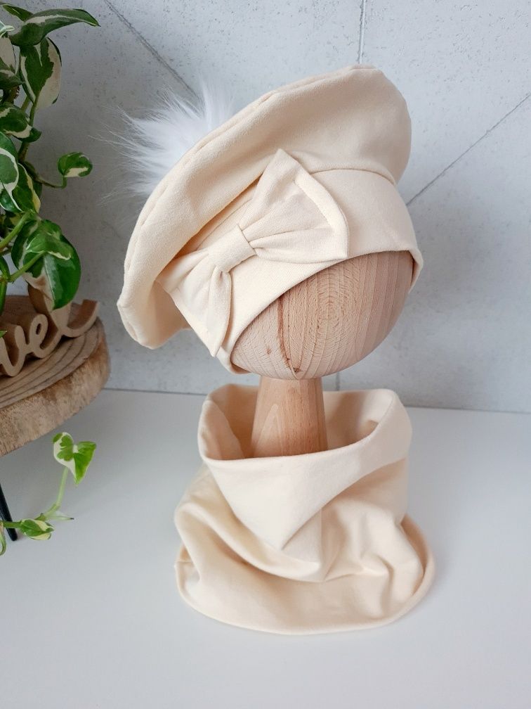 Komplet wiosenny czapka beret + komin