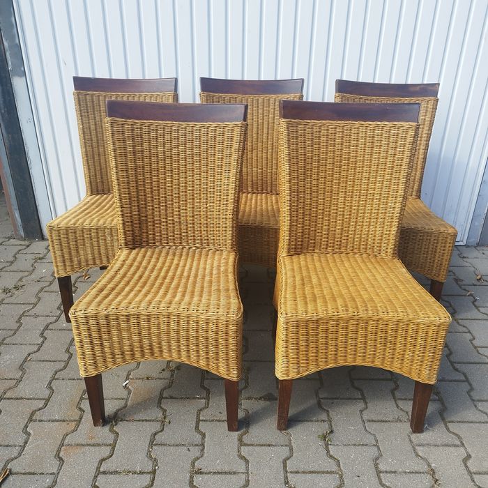 Zestaw krzeseł 5 szt rattan i drewno