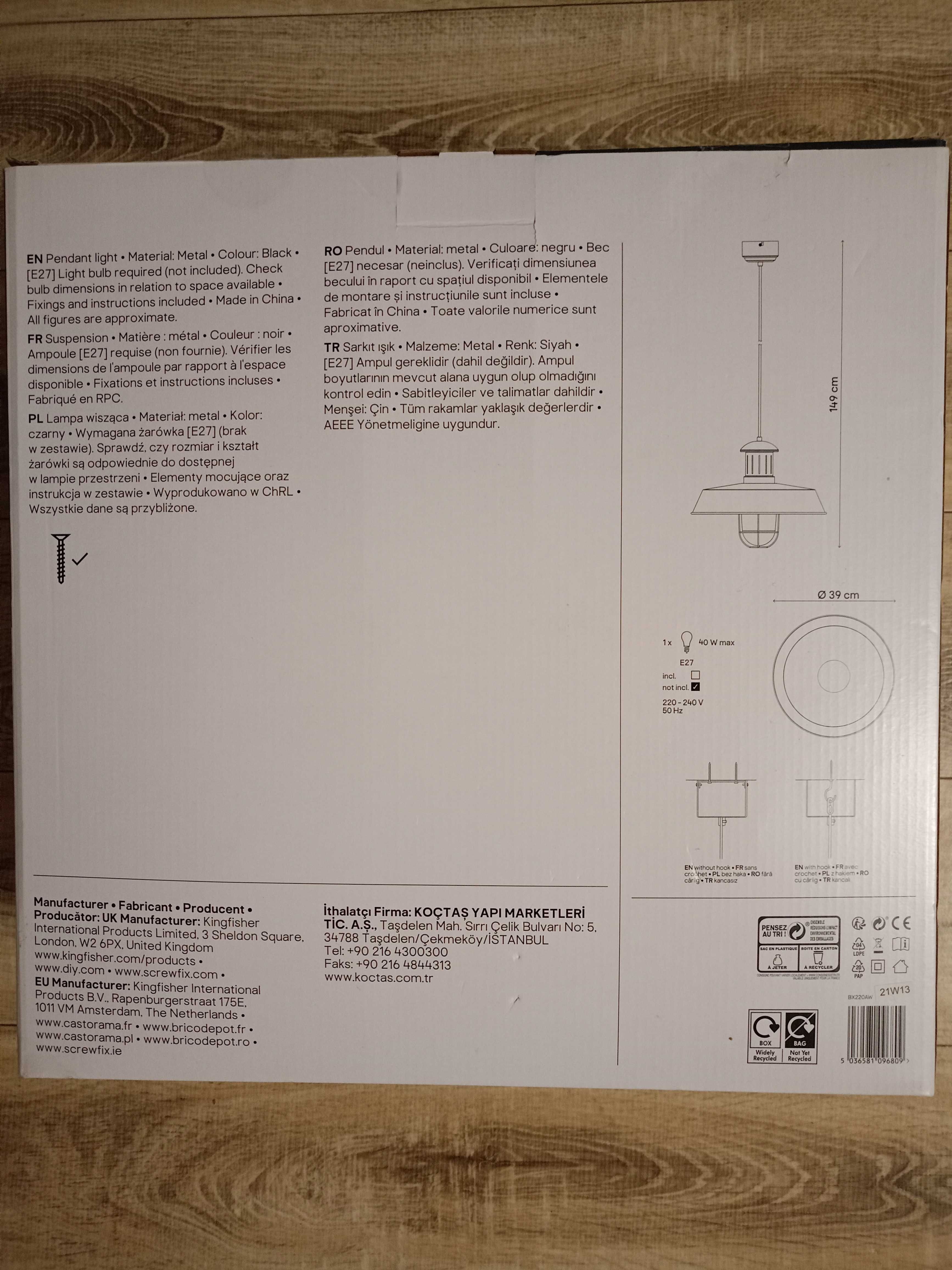 Lampa wisząca metalowa