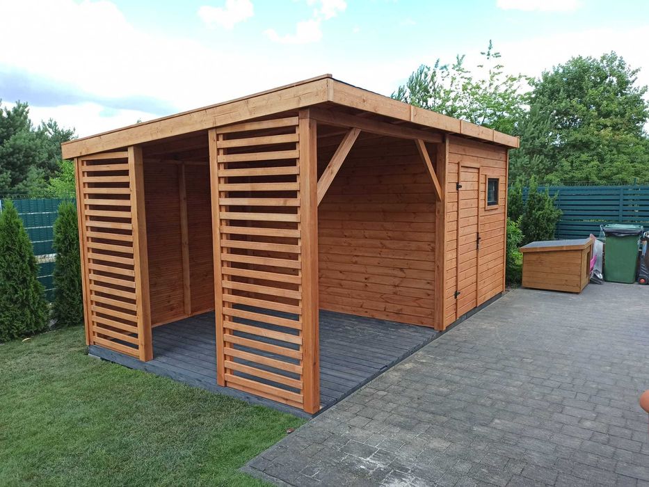 Domek narzędziowy ogrodowy drewniany z altaną "Mediolan" 6x3