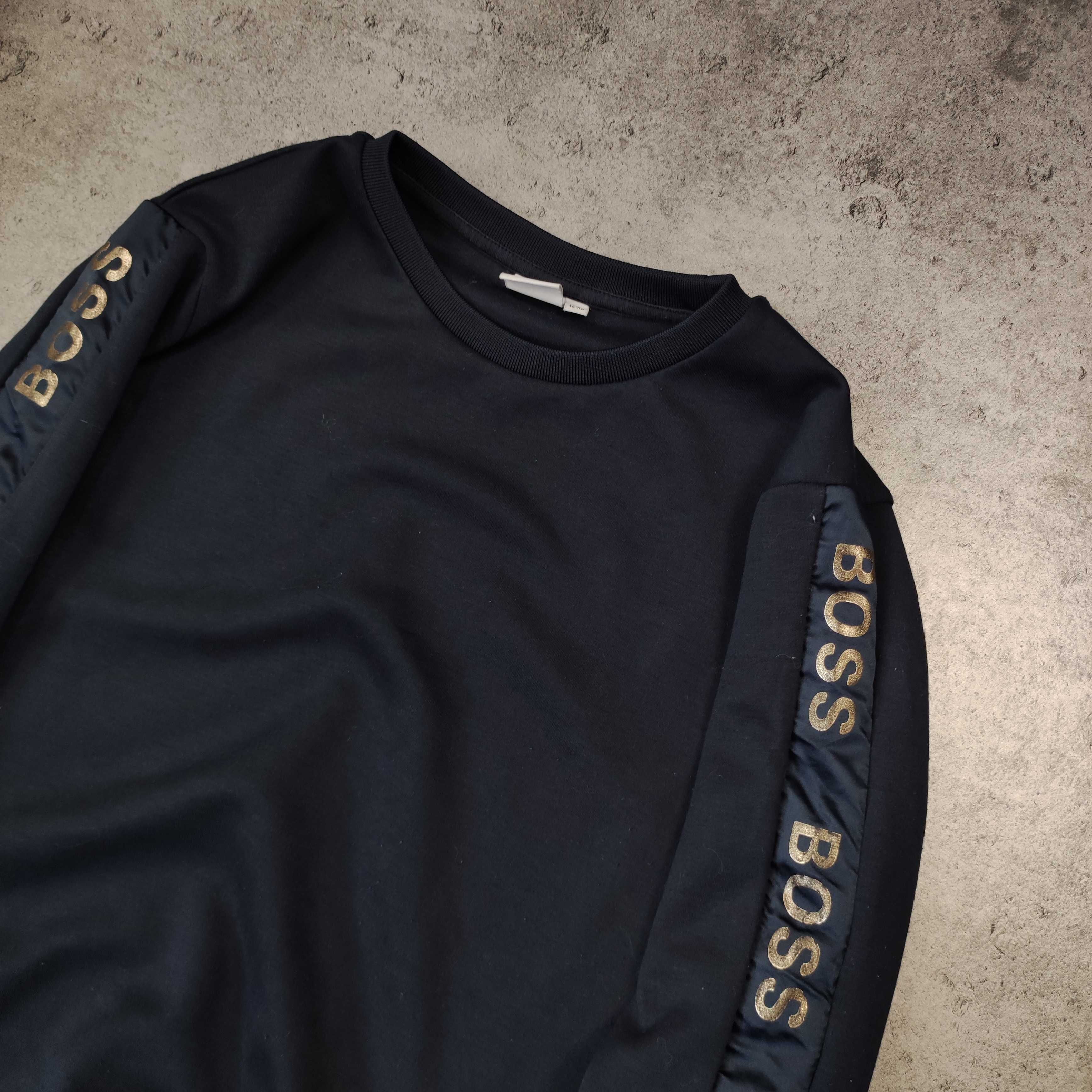 DAMSKA PREMIUM Bluza Sukienka Dłuższa Lampas Logo Granatowa Hugo Boss