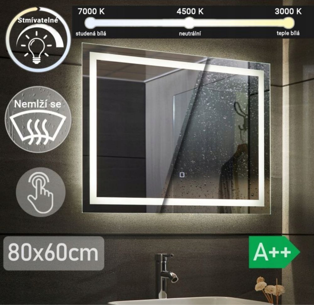 Lustro lazienkowe z oswietleniem LED 80x60 cm
