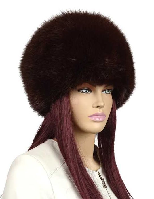 Czapka „Kula” z futra lisa farbowanego – ciemny brąz