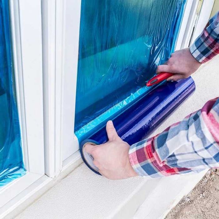 Mocna Folia Malarska Ochronna Samoprzylepna Gruba Niebieska Rolka 75m