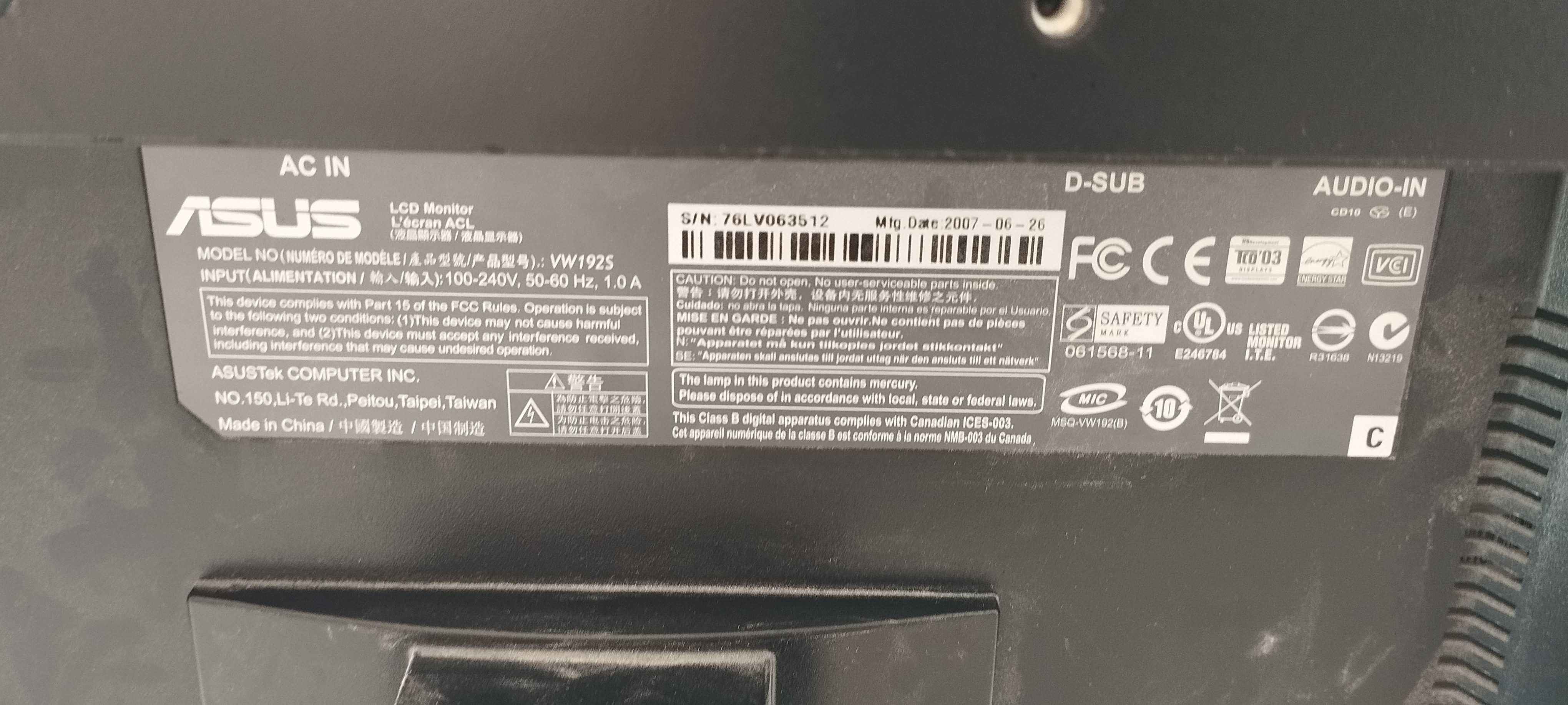 Monitor Asus VW192s