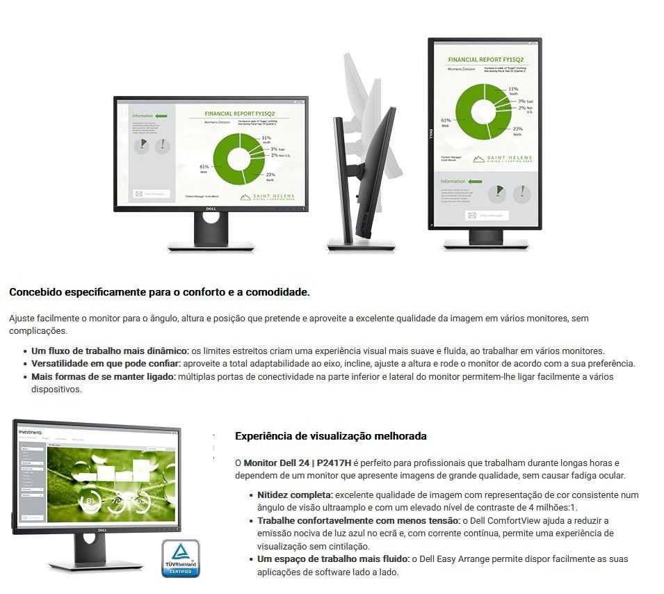 Monitor DELL 24p FULLHD | HDMI | VGA | DP | 4USB | Sem moldura