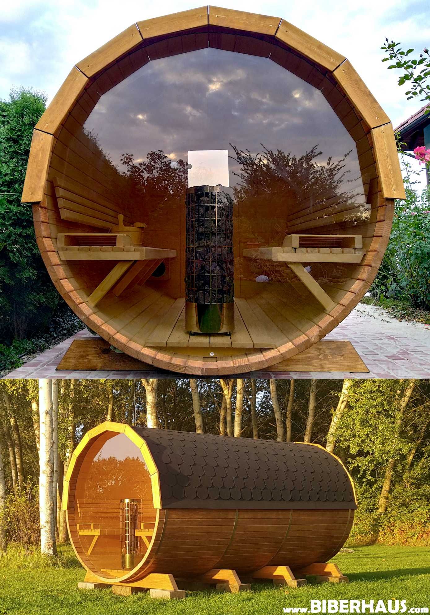 Sauna Ogrodowa 400cm + OKNO 100% + PRZEBIERALNIA + PRZEDSIONEK +Beczka