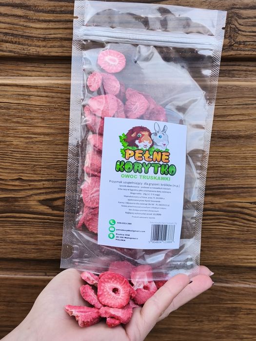 Truskawka liofilizowana, owoc truskawki 20 g dla gryzoni, królików