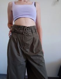 Spodnie z szerokimi nogawkami Spodnie wysoki stan khaki kuloty