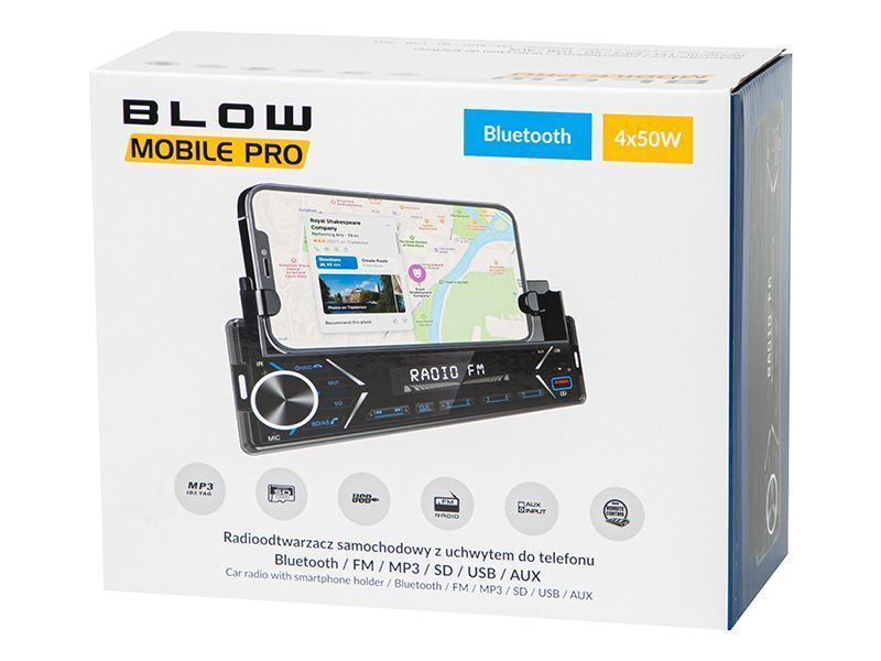 Radio samochodowe z uchwytem na telefon Bluetooth + pilot BLOW 78-346#