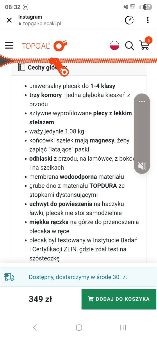 Plecak Topgal klasa 1-3