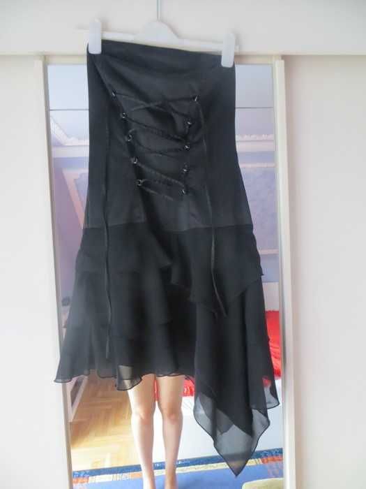 Sukienka goth alternatywna asymetryczna czarna, wiązanie z przodu, H&M