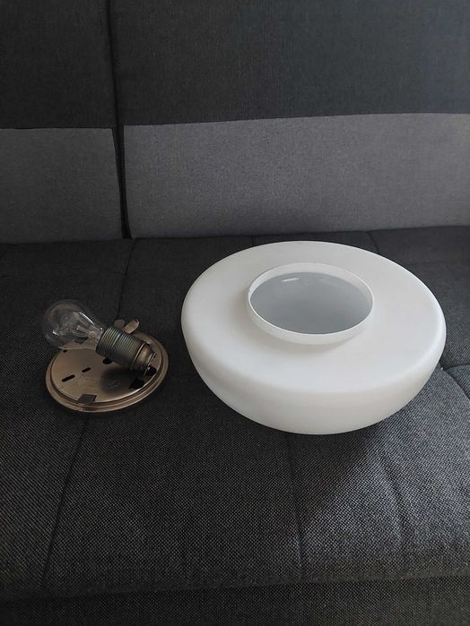 Lampa sufitowa, klinkiet + OPRAWA! 30cm średnicy, białe szkło !!!