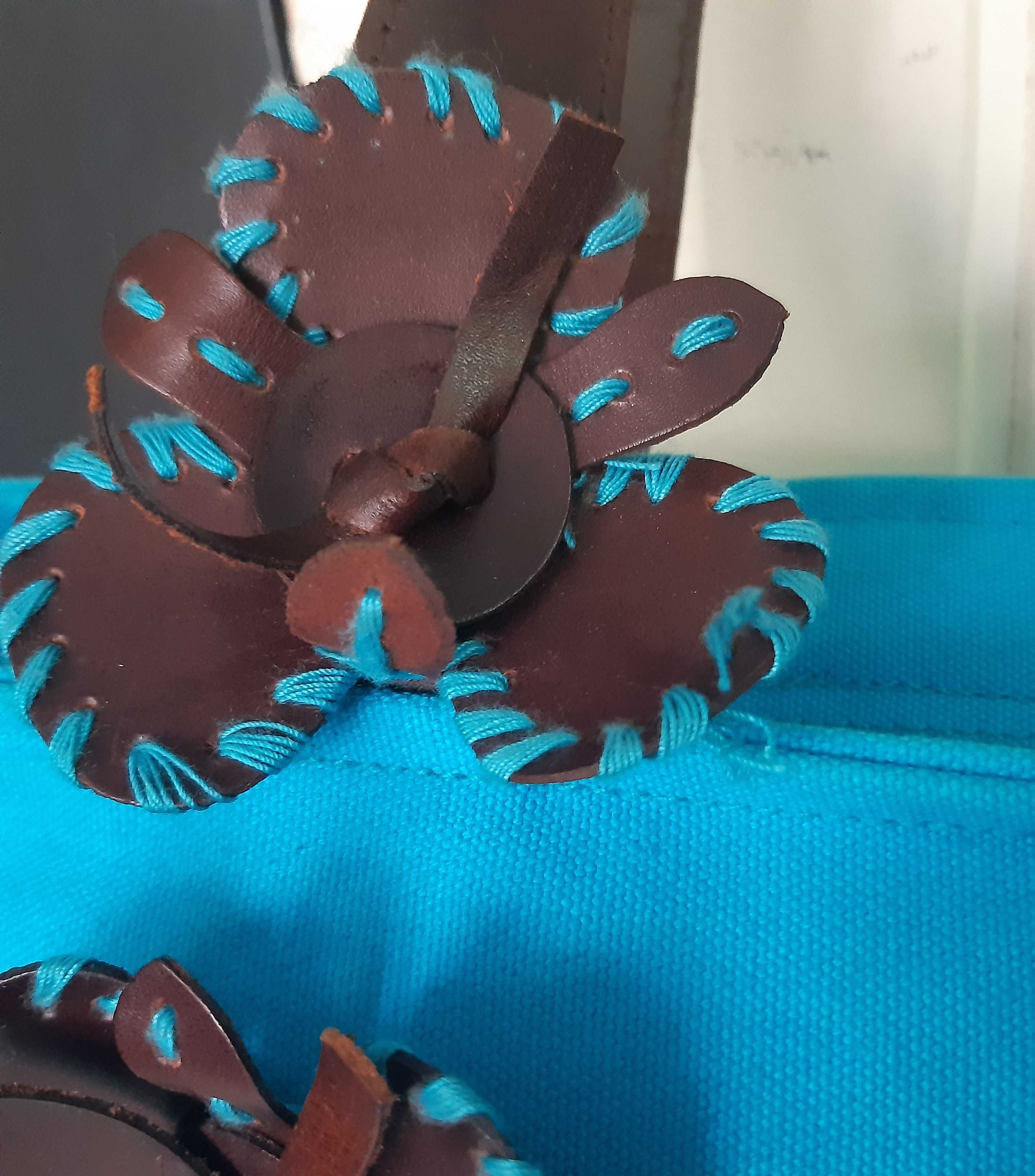 Mala de Senhora Azul Algodão Pele LANIDOR Como Nova
