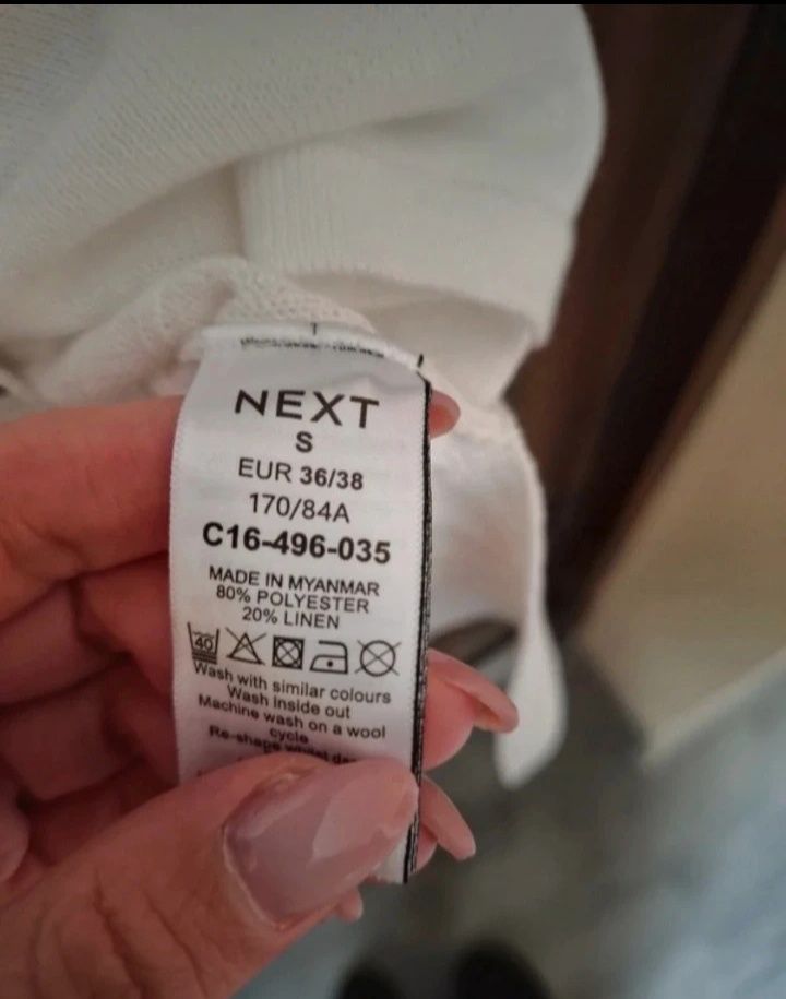 Biała bluzka guziki kieszenie len Next S