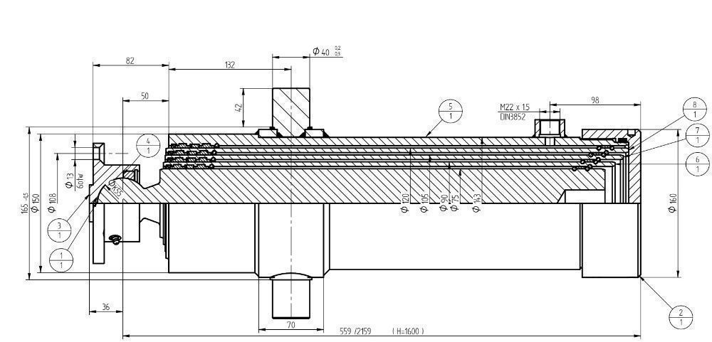 Siłownik Hydrauliczny skok 1600 12T Z KOŁYSKĄ URSUS WARFAMA [0026]