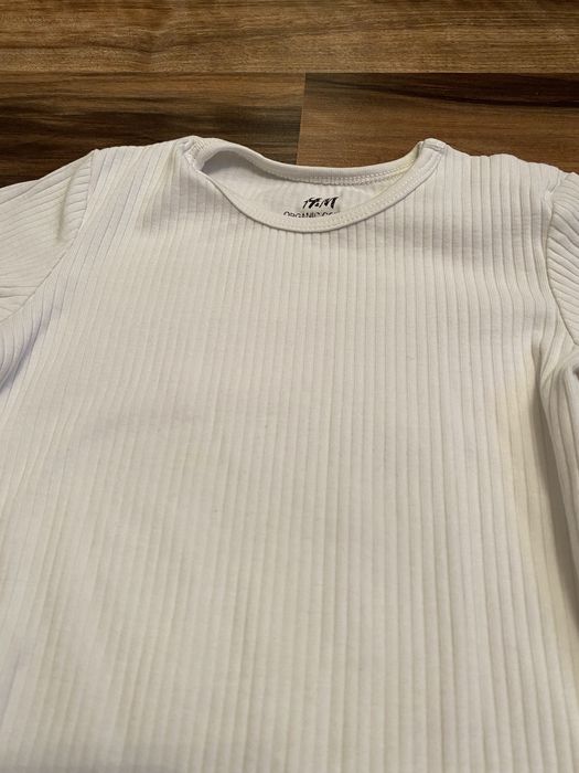 Body z długim rękawem białe prążkowane białe H&M 92
