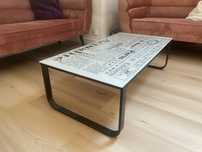Stolik kawowy, metalowe nogi, szklany blat, LOFT