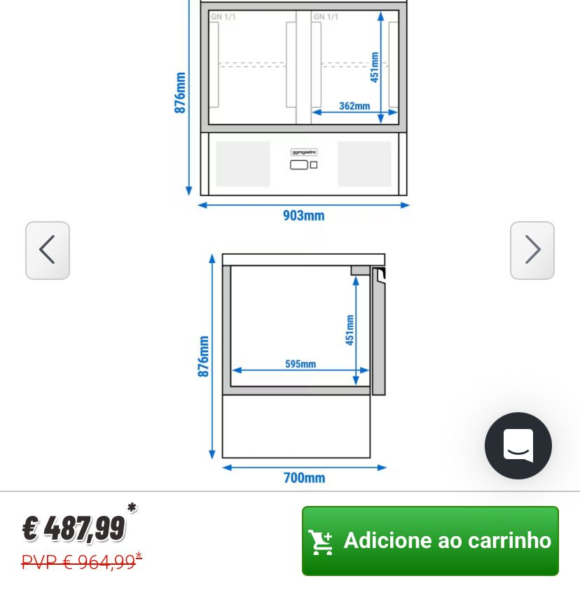Arca Frigorifica - Saladete 0,9x0,7m 2 portas