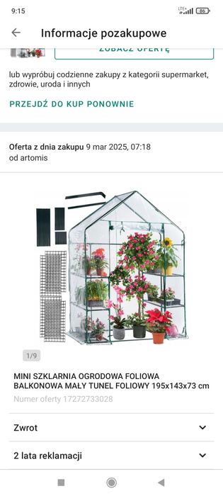 Szklarnia, foliak, na taras, balkon, do ogródka