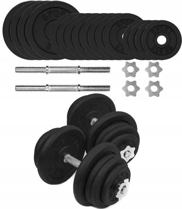 HANTLE ŻELIWNE 2x25 kg gryf Talerze zestaw regulowane 50kg