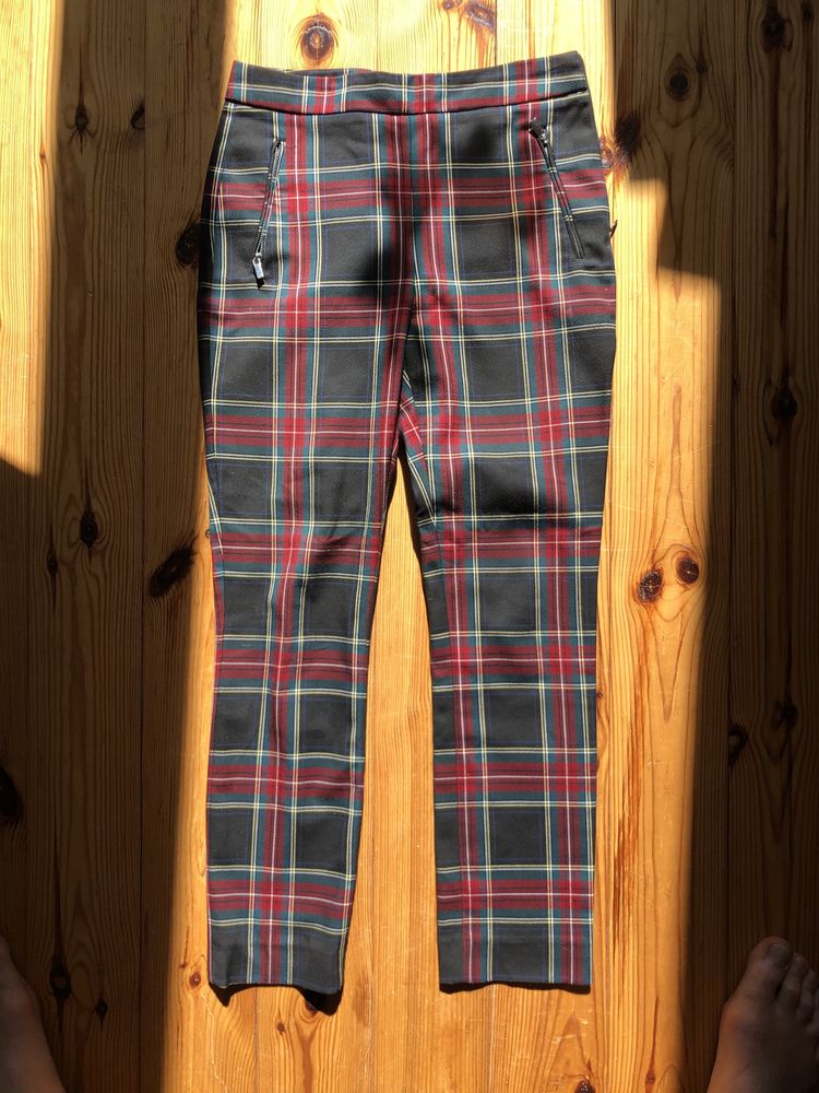 Zara Basic Spodnie w kratę, rozmiar S