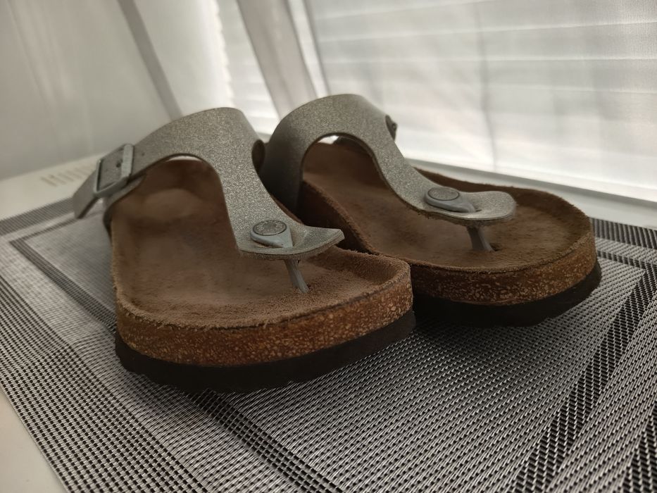 Биркенштоки шкіряні шльопанці в'єтнамки Birkenstock Gizeh 38 сірі