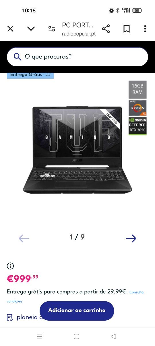 Portátil Asus TUF Gaming A15 AMD Ryzen 5 7535H/16GB DDR5/RTX 2050