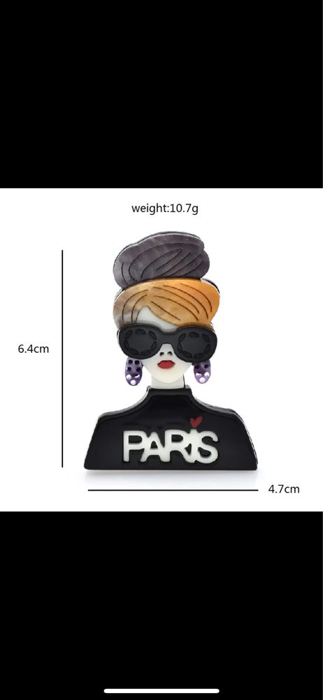 Nowa akrylowa broszka Paris