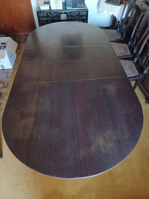 Mesa de jantar estilo inglês em mogno (3 medidas)