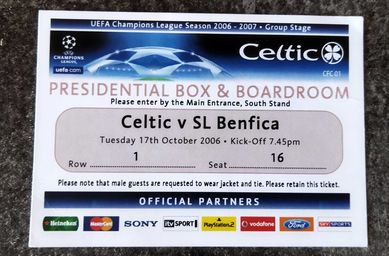 Bilet Liga Mistrzów Celtic Glasgow SL Benfica Lizbona loża prezydencka